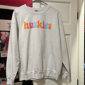 Gildan White Huskies Crewneck Sweater